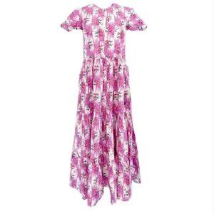 OLIPHANT V-Neck Tiered Maxi Midi Dress Madagascar Lilac Print